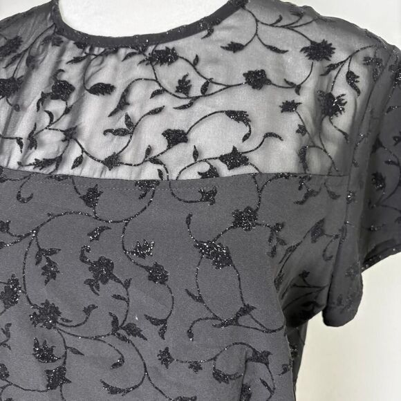 Vintage 90s Y2K Sparkly Dark Romantic Whimsygoth Fairy Black Top Sheer Panel - Picture 3 of 9